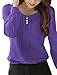 Allegra K Women Buttons Decor Mock Pockets Ruched Blouse L Purple