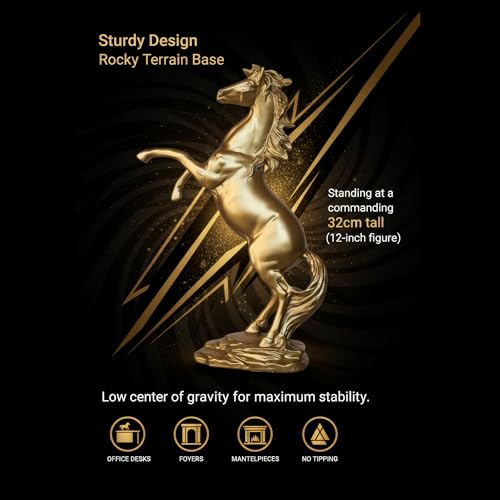 Decorative Gold Horse Statue [ 32 x 20 x 11 ] cm | Resin Horse Statue Standing Horse Sculpture | Home Decor Items for Living Room | Modern Furnishing Decoration for Home, Office Desk