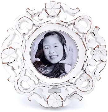 The Urban Store Decorative & Hand Crafted Distressed White Finished Wooden Table Top Floral Photo Frame (20x20 cm)