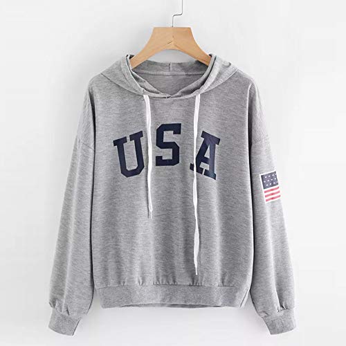 Sweatshirts for Teen Girls Hoodie,Women's Plus Activewear,Women's Hoodie Letter Flag Printed Sweatshirt Long Sleeve Pullover Tops Blouse,Gray,XL