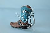 Texas Cowboy Cowgirl Boot Texas Map Key Chain Hand Painted Hanging Charm (Blue)