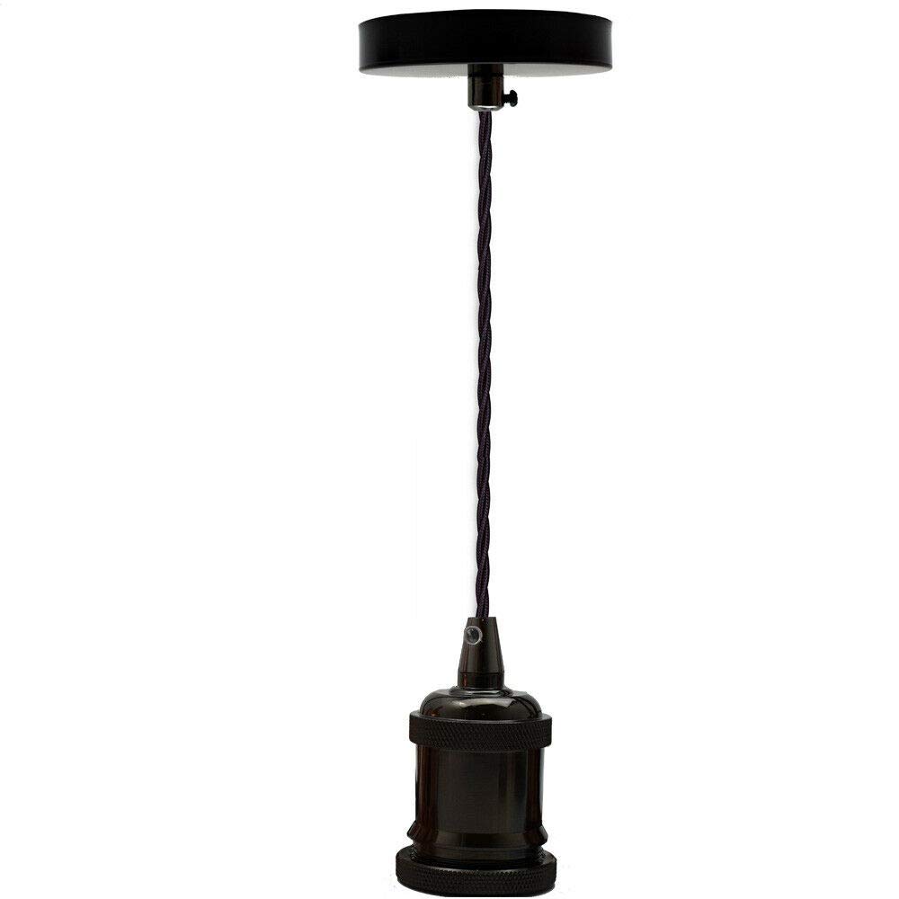 UK Light Lamp Pendant Fitting Ceiling Lighting E27 Suspension Set Fabric Corded Black Colour Kit