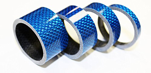 XHÂ® 4PCS Bicycle Full Carbon Headset Spacer Carbon Fiber Gasket 1-1/8" 20/15/10/5mm Blue