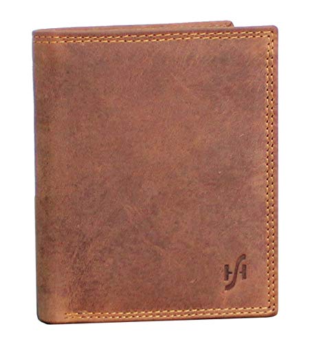 Starhide Mens RFID Blocking Tall Brown Distressed Hunter Real Leather Billfold Wallet Multi-Functional Purse Gift Boxed 1070
