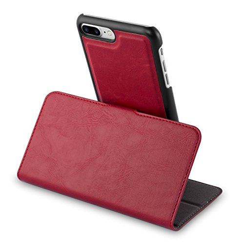 Cadorabo – 2-in-1 Book Wallet for > Apple iPhone 8 PLUS / 7 PLUS / 7S PLUS < with integrated detachable Hard Cover Stand Function Card Slot and invisible Closure - Etui Case Cover in POMEGRANATE-RED - Thumbnail 2