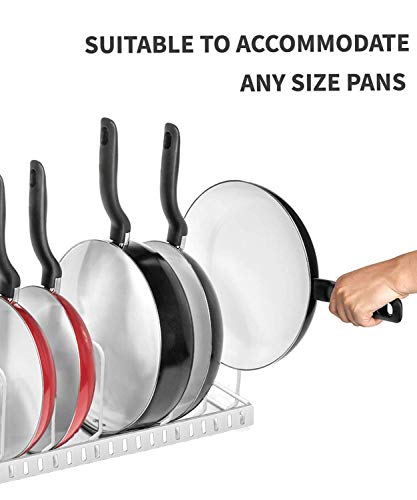 Expandable Pan Pot Lid Organizer Rack，Can Be Extended to 22.25", Total 7 Adjustable Compartments, Kitchen Cabinet Pantry and Bakeware Organizer Rack Holder - Thumbnail 5