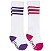 juDanzy 2 Pack of Baby, Toddler and Kids Knee High Tube Socks for Boys and Girls with Grips (4-6 Years, White with Purple & Hot Pink Stripes)