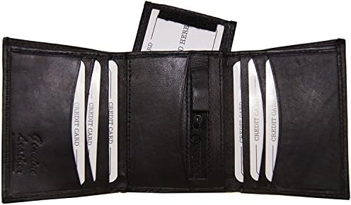 Improving Lifestyles Leather Mens Wallet Trifold Black credit card zipper coin pocket VELCRO Dual Window ID FREE Organza Bag SUN1175BK