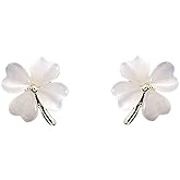 Green Cat Eye's Clover Flower Earrings for Women Girls 925 Sterling Silver Post Pin Hypoallergenic Luck Love Heart 4 Leaf Petal Small Cute Studs Earring Dainty Gifts for Mother Sister Aunt