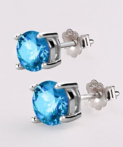 UHIBROS Sterling Silver Birthstone Stud Earrings Round Cubic Zirconia Diamond December