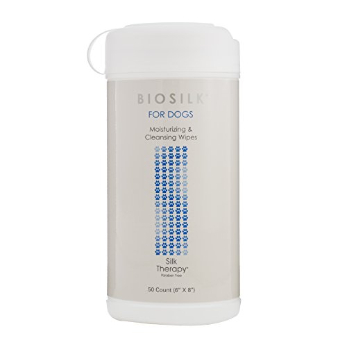 BioSilk for Dogs Silk Therapy Moisturizing & Cleansing Wipes | Best Dog Wipes For Dogs With Dry Skin, 50 Count