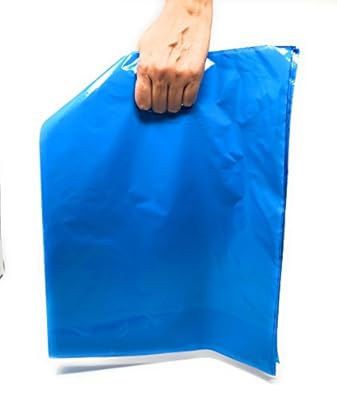 100 Pack 12" x 15" with 1.25 mil Thick Blue Merchandise Plastic Glossy Retail Bags | Die Cut Handles | Perfect for Shopping, Party Favors, Birthdays, Children Parties | Color Blue | 100% Recyclable