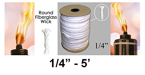 Dan's Daughters' Containers 1/4" x 5' Wick It Up with US 1/4" Round Fiberglass Wick 5' Kerosene Oil Lamps Lanterns Torch Wine Bottle Candle Mood Lighting (14)(1 4) Emergency Lighting