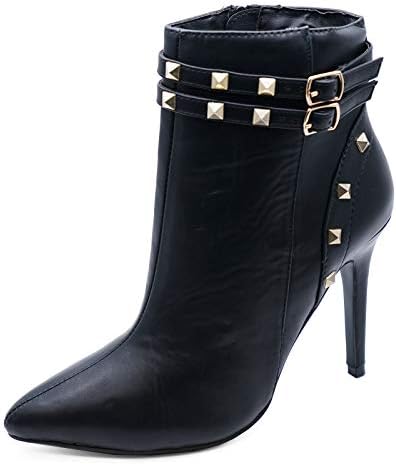 Ladies Black Stud Zip-Up Stiletto Rock Chick Ankle Calf Boots Shoes Sizes 3-8