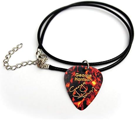 George Harrison Gold Printed Signature guitar pick plectrum cord necklace 18" Tortoise shell