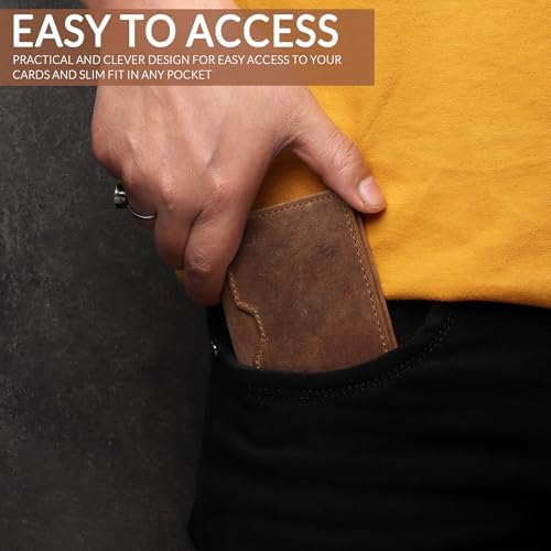 Leder-Kreditkartenetui für Damen und Herren, dünne Bifold-Geldbörse mit RFID-Schutz, schmale Vordertasche, minimalistische Geldbörse, kleines Kartenetui (Jägerbräunlich)