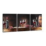 Pyradecor 3 Panels Red Wine Bottle and Barrel Grape Fruit Artwork Modern Gallery Wrapped Giclee Canvas Prints Food Vintage Pictures Paintings on Canvas Wall Art for Kitchen Bedroom Home Decorations