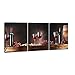 Pyradecor 3 Panels Red Wine Bottle and Barrel Grape Fruit Artwork Modern Gallery Wrapped Giclee Canvas Prints Food Vintage Pictures Paintings on Canvas Wall Art for Kitchen Bedroom Home Decorations
