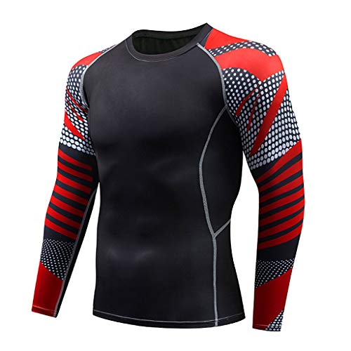 Hotcl Athletic Running Cycling Suit Men's Compression Pants Base Layer Dry Tights Leggings Compression Sport T Shirt Red