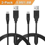 PS4 Controller Charging Cable 2 Pack, Kimiangel 5.9ft Play and Charge Micro USB Charger Sync Cord for Sony Playstation 4/Pro Controller/Xbox One S/X Controllers/Xbox One/PS4 Slim/DualShock 4, Black