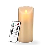 7 Inch Flameless LED Candle - Real Wax & Real Flickering Candle Motion - with Remote 24-hour Timer Function,Ivory color