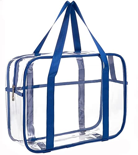 ONEGenug Large Clear Travel Toiletries Bag Makeup Bag Transparent Toiletry Bag Thick PVC Zippered Clear Wash Bag Diaper Beach Bag for Men and Women(Blue)