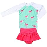 Collager Baby Girls Kids 2Pcs Long Sleeve Flamingo Swimsuit Rash Guard Bathing Suit UPF 50+ UV
