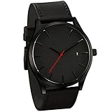 Dressin Men's Analog Quartz Watches,Classic Popular Low-Key Minimalist connotation Leather Watch,Sport and Business With Simple Design Wrist Watch (Black-1)