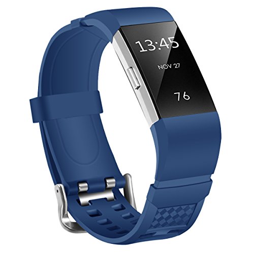 MoreToys Silicone Adjustable Replacement Accessory Sport Watch Band Wrist Strap Bracelet for Fitbit Charge 2 Fitness Wristband (Blue)