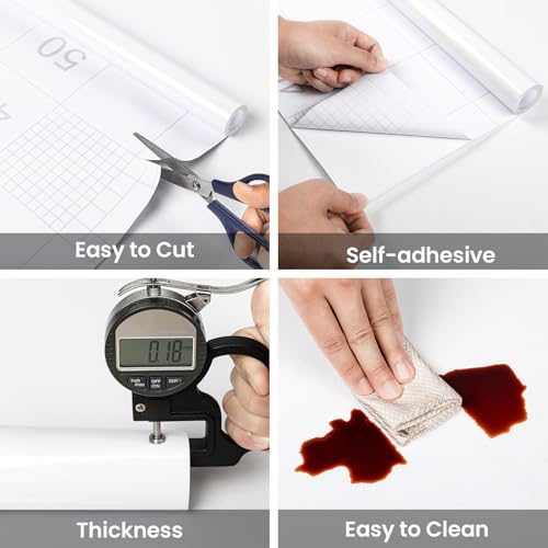 Hode Vinyl Wrap 40cmX300cm, White High Gloss Sticky Back Plastic Roll for Kitchen Bathroom Worktops, White Self Adhesive Wallpaper for Furniture Stickers Covering Contact Paper Glittery
