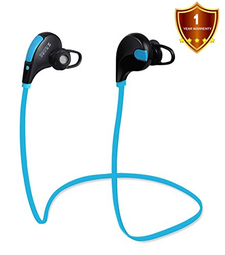 LOVRI Wireless Sports Stereo Bluetooth V4.1 Noise Cancelling In-Ear Headphones with Microphone - Blue and Black