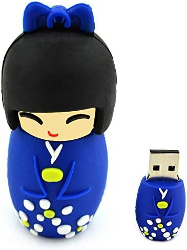 EASTBULL Novelty Memory Stick 32GB USB Flash Drive Doll Shaped Pen Drive USB2.0 Cute Cartoon Miniature Japanese Doll Thumb Drives for Date Storage Gift School Students Kids Children (Blue)