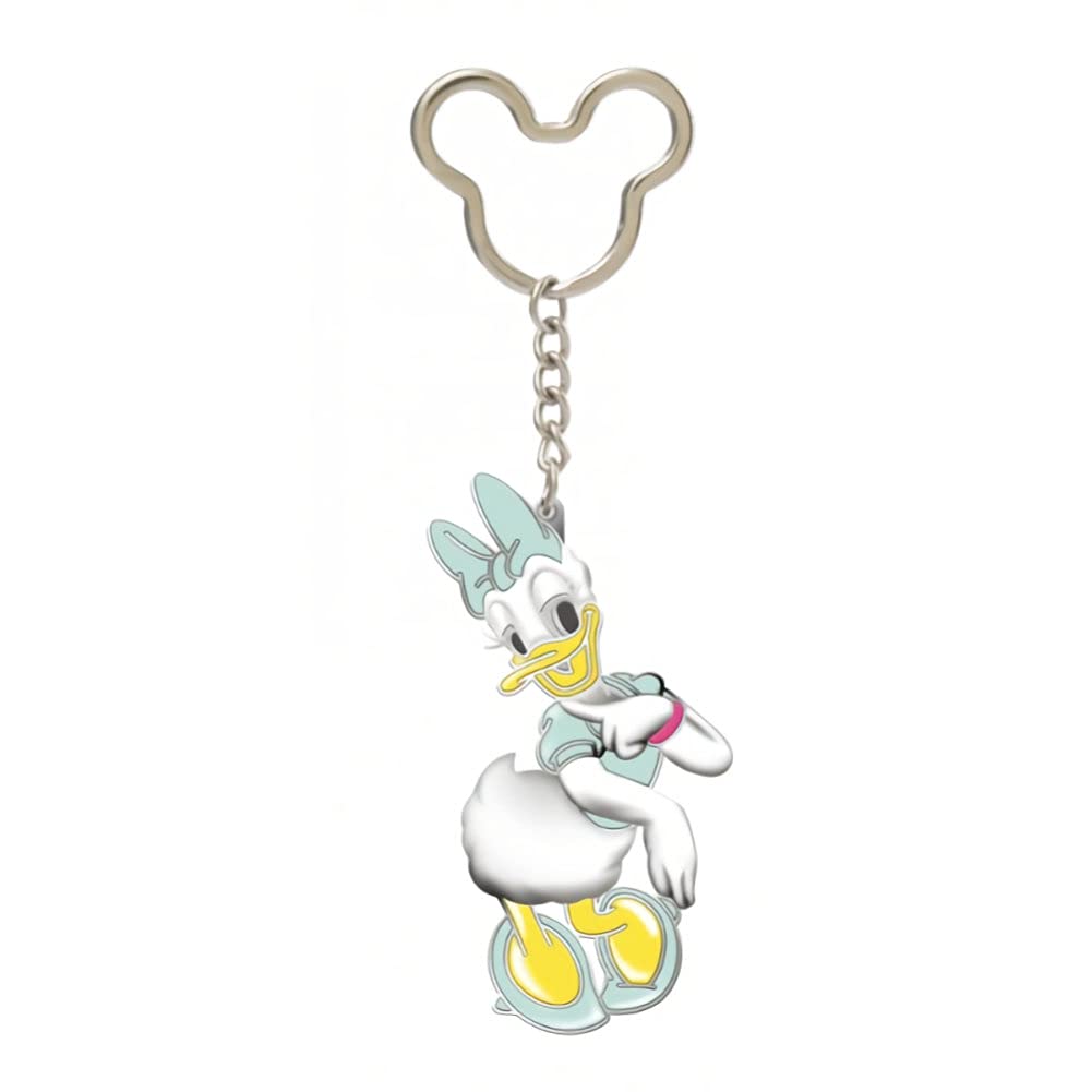 Monogram Daisy Duck White Pewter Keyring - Silver, 0.75 x 4.25 x 1.75 inches, Unisex