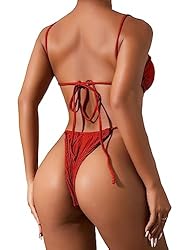 Lilosy Sexy Ribbed Ruffle G String Tie Triangle