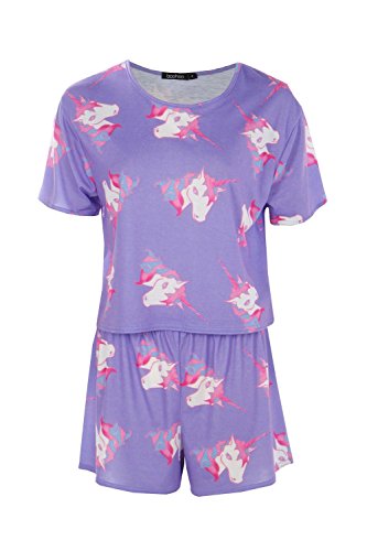 Boohoo Womens Daisy Unicorn Short + Tee PJ Set in Multi size S