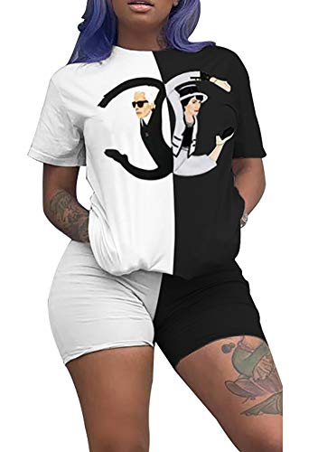 Womens Casual 2 Piece Sports Outfit Set Letter Print Shorts Joggers Clubwear Tracksuit Sportswear Set White - Thumbnail 7