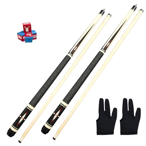2Pcs Billiard Pool Cue Sticks, Linen Billiard Cue Hardwood Billiard Stick Pool Cue Set with Wrap 4 Pool Chalks 2 Gloves, Table Pool Stick for Beginner Professional Billiard Player House Bar Commercial