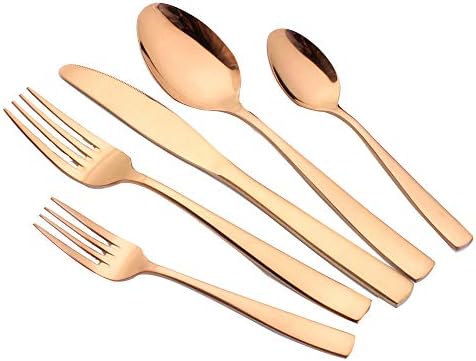 Enwinner 5-Pieces Flatware Set, Rose Gold Stainless Steel Premium Eletroplating Cutlery Silverware Set