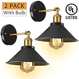 Industrial Vintage Wall Sconces Light - [UL Listed] 2 Pack With Bulb 3000K Hardwire Wall Sconce Lighting Arm Swing Wall Lights