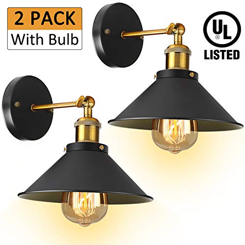 Industrial Vintage Wall Sconces Light - [UL Listed] 2 Pack With Bulb 3000K Hardwire Wall Sconce Lighting Arm Swing Wall Lights