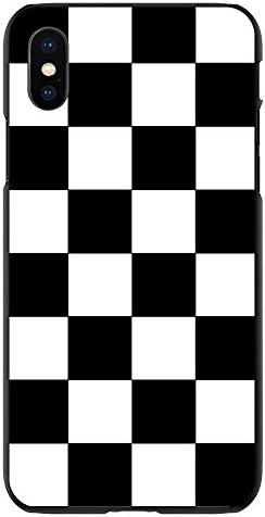 DistinctInk Case for iPhone XR (6.1" Screen) - Custom Ultra Slim Thin Hard Black Plastic Cover - Black White Checkered Flag Geometric - Geometric Checkered Pattern