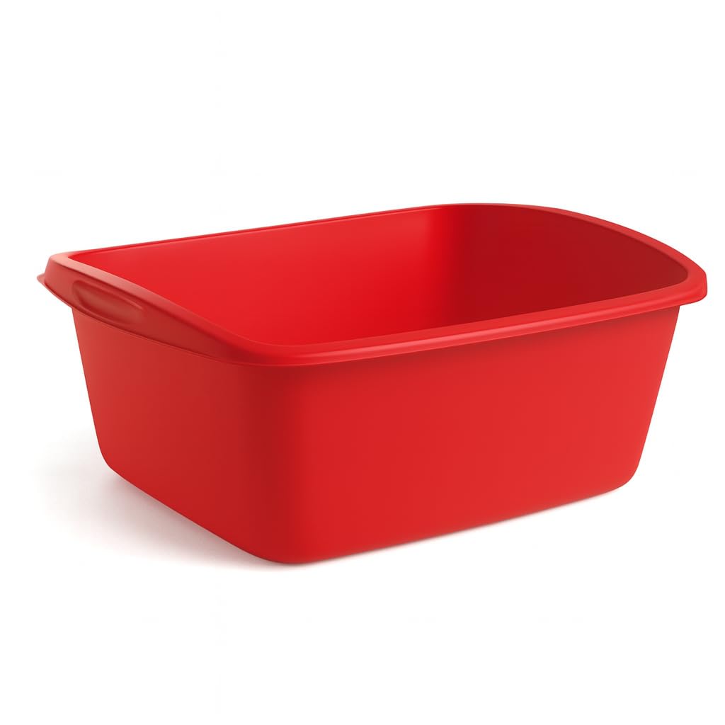 Photo 1 of Tribello Plastic Wash Tub Dishpan Basin and Foot Bath for Soaking Feet, Laundry Hand Wash Bucket, Dish Pans for Washing and Storage Cleaning Supplies - 12 Quarts - Heavy Duty - Made in USA (Red)