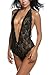 Avidlove Women One Piece Lingerie Lace Teddy Babydoll V Neck Halter Bodysuit Jumpsuit Black M