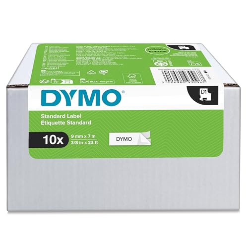 DYMO D1 Étiquette Standard, 10 Rubans, Noir sur Fond Blanc, 9 mm x 7 m