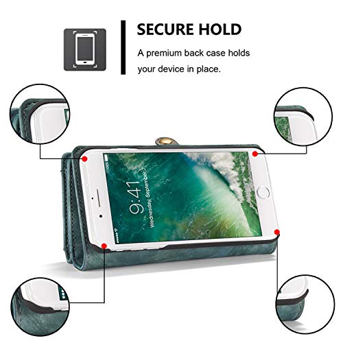 For Iphone 7 Leather Wallet Magnetic Phone Case Detachable Protective Case with Card Holder Folio Flip Cover, Blue