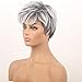 Short Silver Gray Fluffy Layered Wigs For Seniors Women