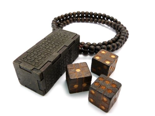 Dice Pendant 36" Wooden Bead Chain Necklace, Brown