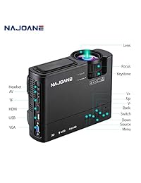 Najoane Mini Proyector, Full HD LED Proyector El más grande es 1080P Soporte Movie Proyector, Portable Movie Projector with 55,000 Hrs LED Lamp Life, 2019 Upgrade for Home Theater Entertain,Video