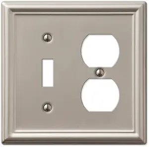 AmerTac 149TDBN Chelsea Steel Single Toggle/Single Duplex Wallplate, Brushed Nickel