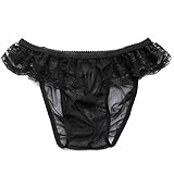YiZYiF Men's Sissy Pouch Crossdress Lace Trim Thongs Tanga Brief Underwear
